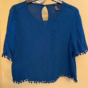 Forever 21 Blue Crop Cut Out Blouse